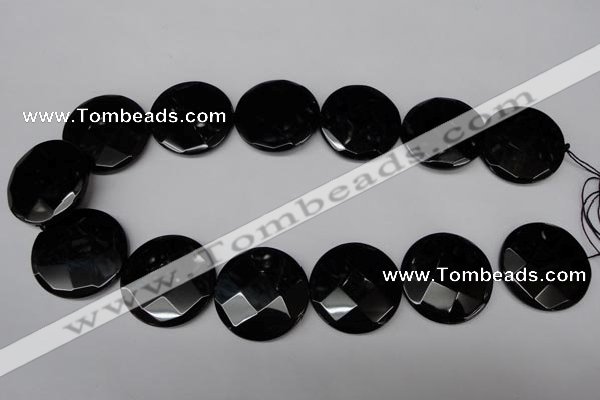 CON85 15.5 inches 32mm faceted coin black onyx gemstone beads