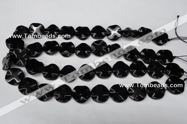 CON95 15.5 inches 19mm wavy coin black onyx gemstone beads