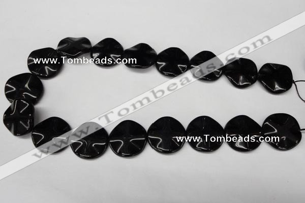 CON96 15.5 inches 23mm wavy coin black onyx gemstone beads