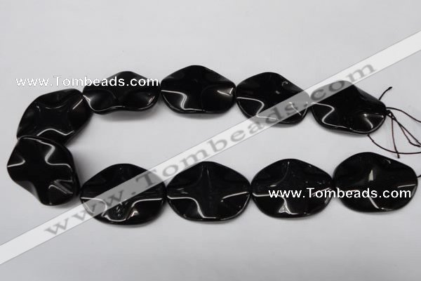 CON98 15.5 inches 30*40mm wavy oval black onyx gemstone beads