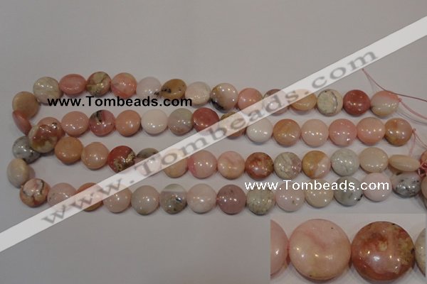 COP1015 15.5 inches 14mm flat round natural pink opal gemstone beads