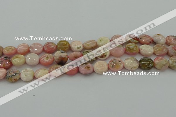 COP1295 15.5 inches 12mm flat round natural pink opal beads