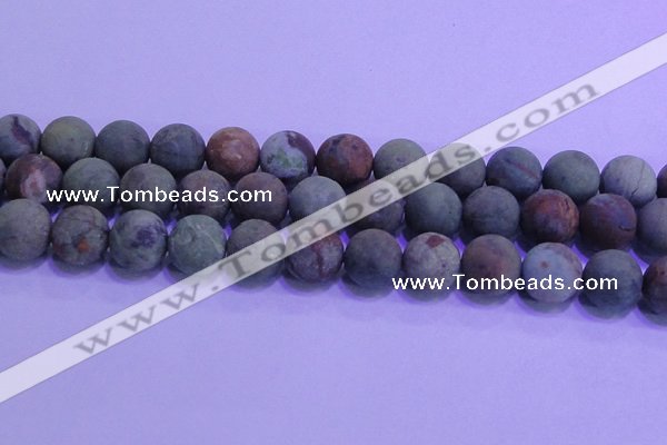 COP1355 15.5 inches 14mm round matte green opal gemstone beads