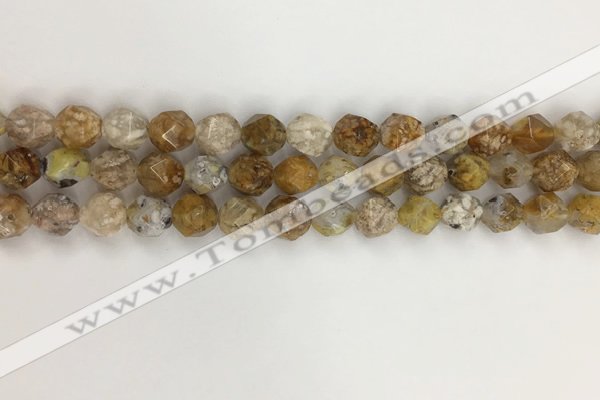 COP1676 15.5 inches 8mm faceted nuggets yellow opal gemstone beads