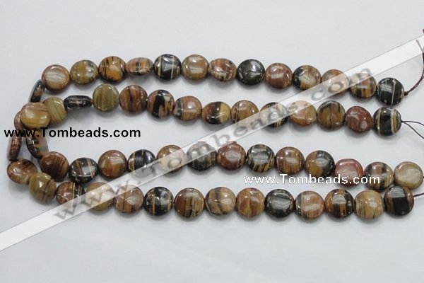 COP211 15.5 inches 14mm flat round natural brown opal gemstone beads