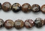 COP229 15.5 inches 12mm flat round natural brown opal gemstone beads