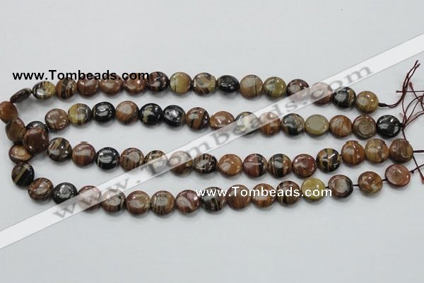 COP229 15.5 inches 12mm flat round natural brown opal gemstone beads