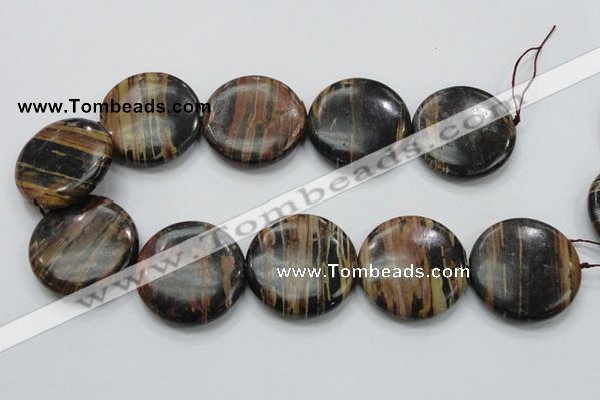 COP230 15.5 inches 40mm flat round natural brown opal gemstone beads