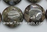 COP252 15.5 inches 25mm flat round natural grey opal gemstone beads