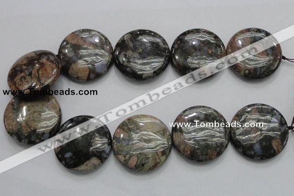 COP253 15.5 inches 40mm flat round natural grey opal gemstone beads