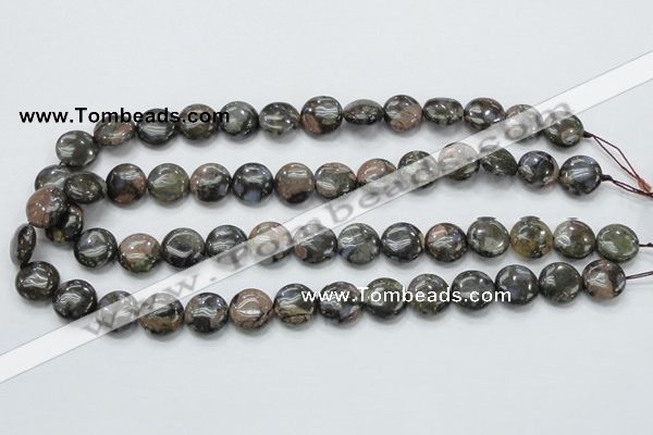 COP270 15.5 inches 14mm flat round natural grey opal gemstone beads