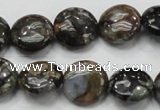 COP271 15.5 inches 16mm flat round natural grey opal gemstone beads