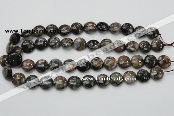 COP271 15.5 inches 16mm flat round natural grey opal gemstone beads