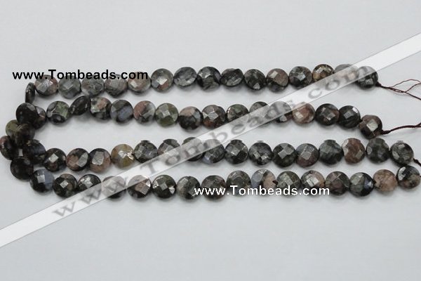 COP275 15.5 inches 12mm faceted round natural grey opal gemstone beads