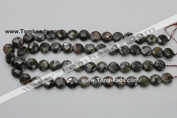 COP276 15.5 inches 14mm faceted round natural grey opal gemstone beads