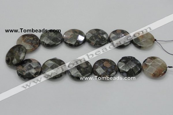 COP279 15.5 inches 30mm faceted round natural grey opal gemstone beads