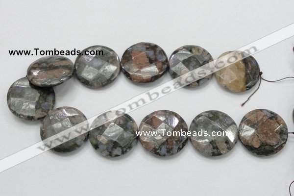 COP280 15.5 inches 35mm faceted round natural grey opal gemstone beads