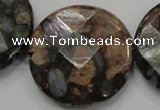 COP281 15.5 inches 40mm faceted round natural grey opal gemstone beads