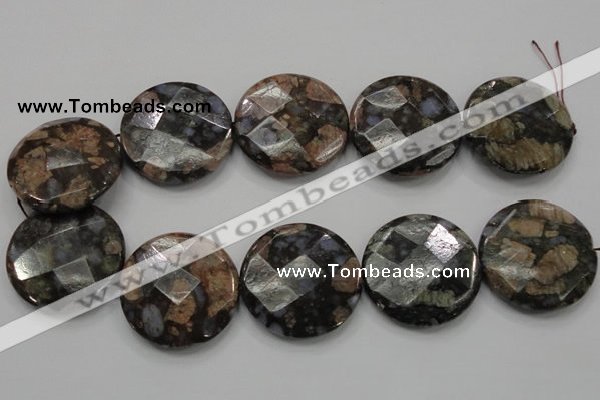 COP281 15.5 inches 40mm faceted round natural grey opal gemstone beads