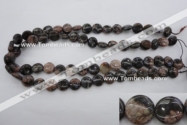 COP290 15.5 inches 12mm flat round natural grey opal beads