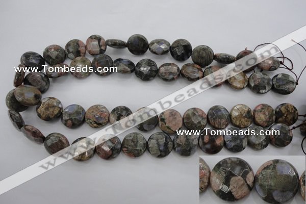 COP295 15.5 inches 16mm faceted coin natural grey opal beads