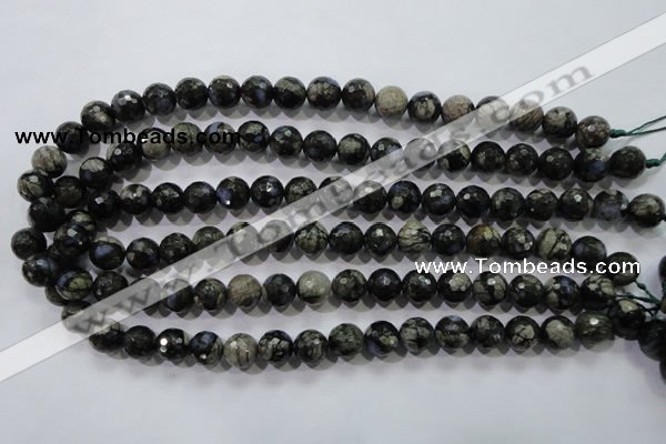 COP463 15.5 inches 10mm faceted round natural grey opal gemstone beads