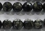 COP464 15.5 inches 12mm faceted round natural grey opal gemstone beads