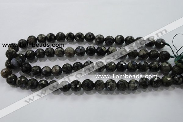 COP464 15.5 inches 12mm faceted round natural grey opal gemstone beads