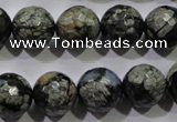 COP465 15.5 inches 14mm faceted round natural grey opal gemstone beads