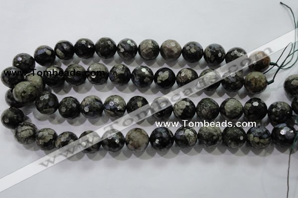 COP466 15.5 inches 16mm faceted round natural grey opal gemstone beads