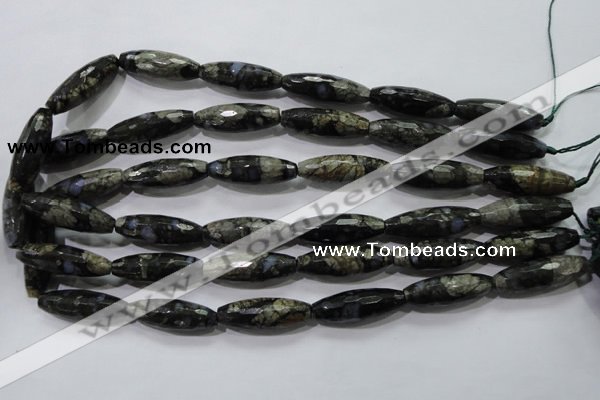 COP480 15.5 inches 10*30mm faceted rice natural grey opal beads