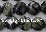 COP482 15.5 inches 15mm faceted coin natural grey opal beads