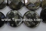 COP483 15.5 inches 20mm faceted coin natural grey opal beads