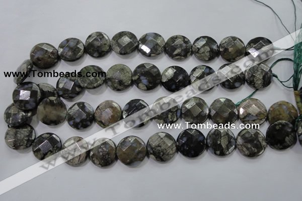 COP483 15.5 inches 20mm faceted coin natural grey opal beads