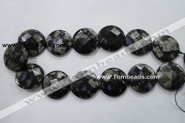 COP485 15.5 inches 30mm faceted coin natural grey opal beads