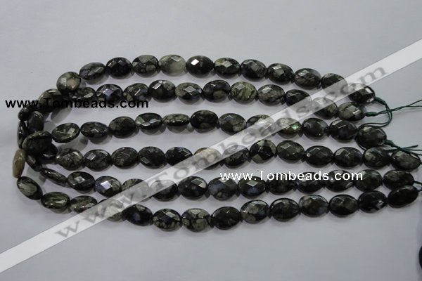 COP486 15.5 inches 10*14mm faceted oval natural grey opal beads