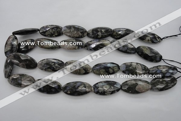 COP494 15.5 inches 15*30mm faceted oval natural grey opal beads