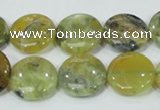 COP558 15.5 inches 18mm flat round natural yellow & green opal beads