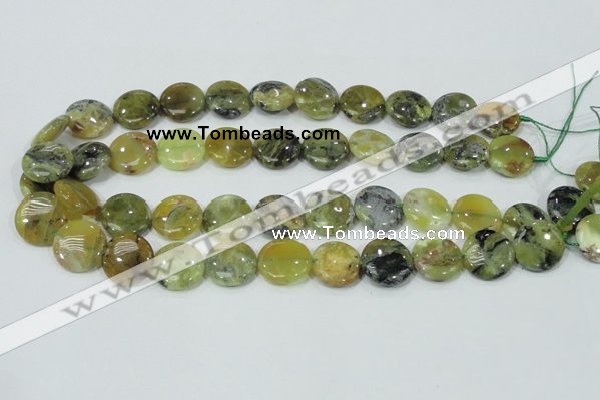 COP558 15.5 inches 18mm flat round natural yellow & green opal beads