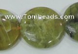 COP559 15.5 inches 30mm flat round natural yellow & green opal beads