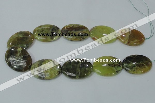 COP565 15.5 inches 30*40mm oval natural yellow & green opal beads