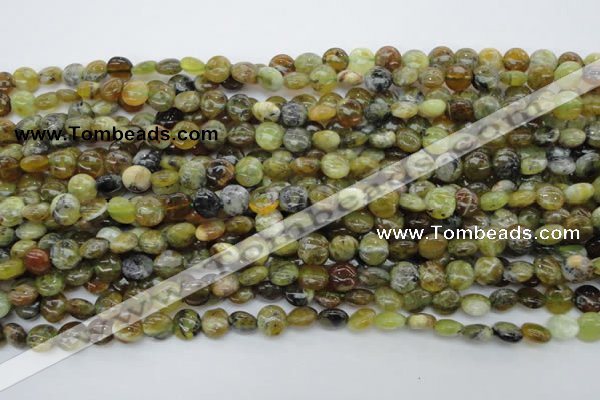 COP566 15.5 inches 8mm flat round natural yellow & green opal beads