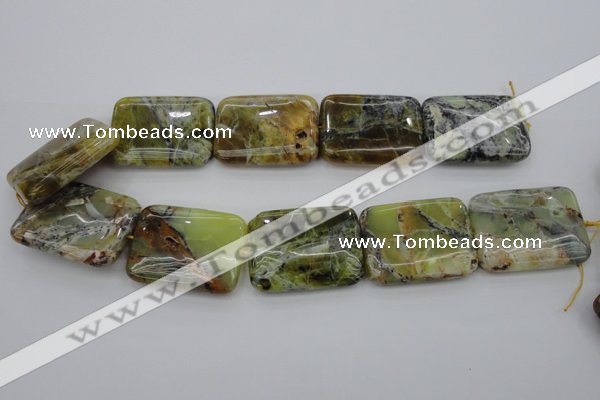 COP573 15.5 inches 30*40mm rectangle natural yellow & green opal beads