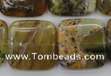 COP581 15.5 inches 25*25mm square natural yellow & green opal beads