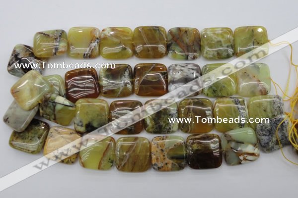 COP581 15.5 inches 25*25mm square natural yellow & green opal beads