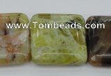 COP582 15.5 inches 30*30mm square natural yellow & green opal beads