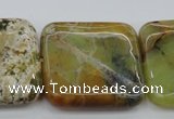COP583 15.5 inches 35*35mm square natural yellow & green opal beads