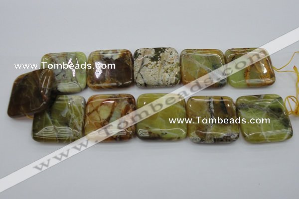 COP583 15.5 inches 35*35mm square natural yellow & green opal beads