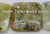 COP584 15.5 inches 40*40mm square natural yellow & green opal beads