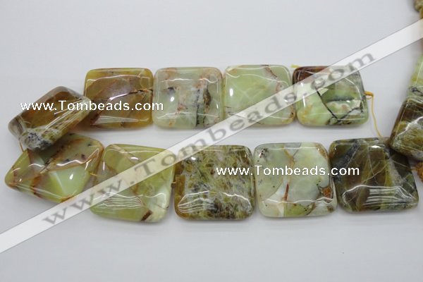 COP584 15.5 inches 40*40mm square natural yellow & green opal beads